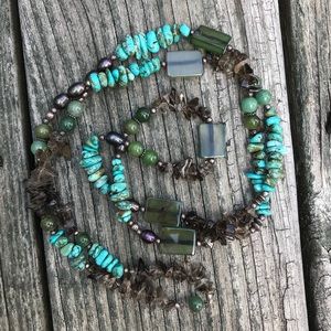 Artisan semi-precious stone long necklace